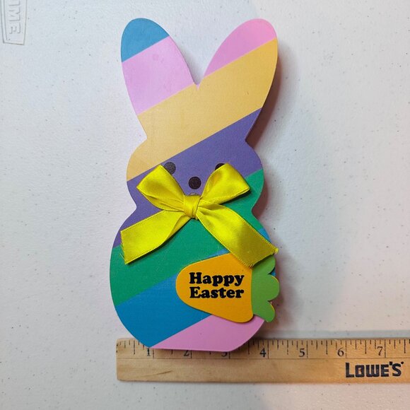 Striped Peep Easter bunny block decoration HAPPY EASTER spring Easter decoration - Picture 9 of 11